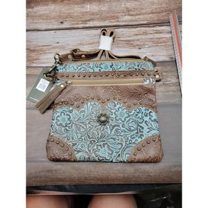 Myra Bag turquoise and brown tooled leather purse